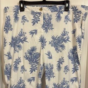 Talbots Blue Floral Print Trousers - 16W- Relaxed Chino